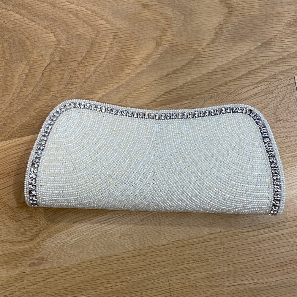 Elegant White Beaded Clutch